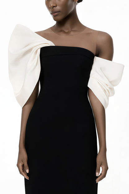 Leire Black Midi Dress with Asymmetrical Bow Detail