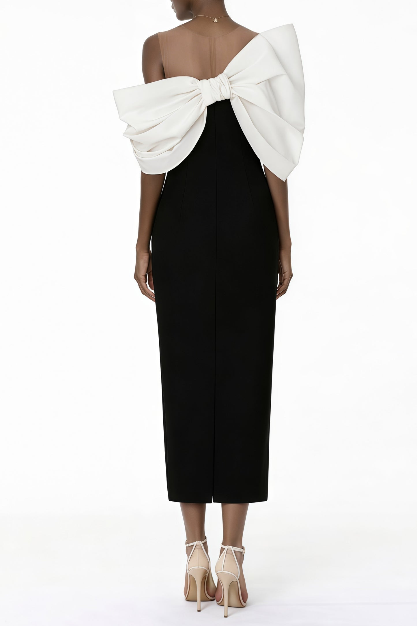 Leire Black Midi Dress with Asymmetrical Bow Detail