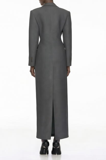 Leire Grey Single-Breasted Tweed Overcoat
