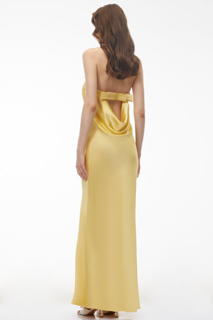 Lela Butter Yellow Draped Maxi Dress with Bow Detail