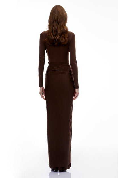 Lena Chocolate Brown Cross Front Maxi Dress