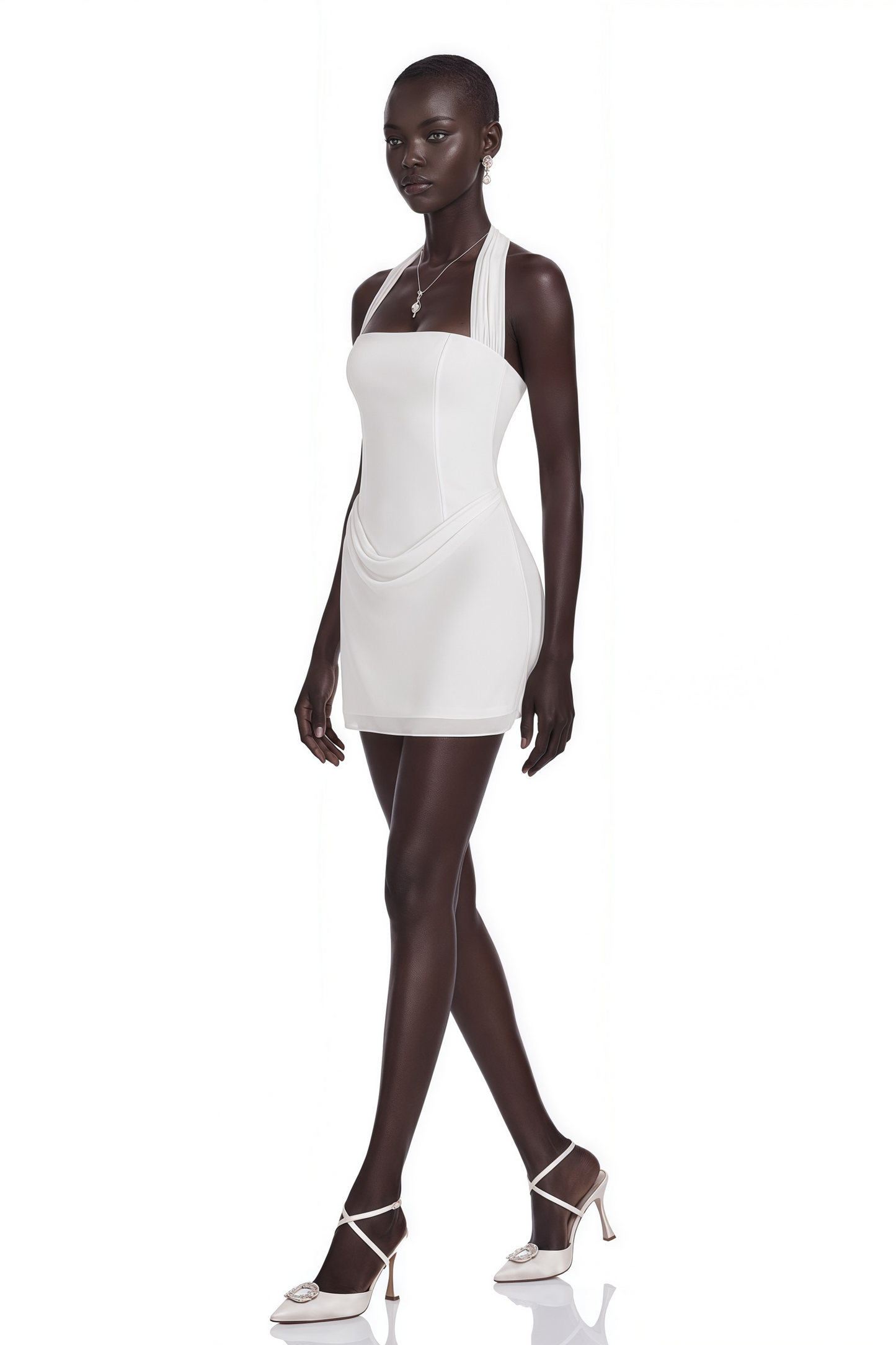 Lenka Cream Halterneck Draped Mini Dress