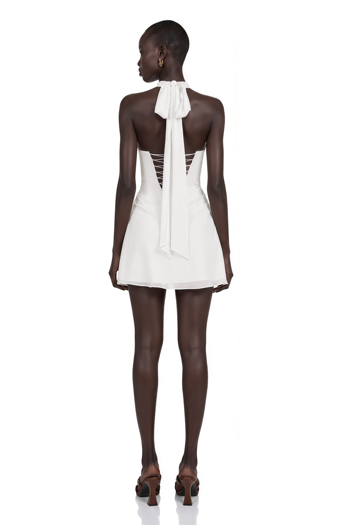 Lenka Cream Halterneck Draped Mini Dress