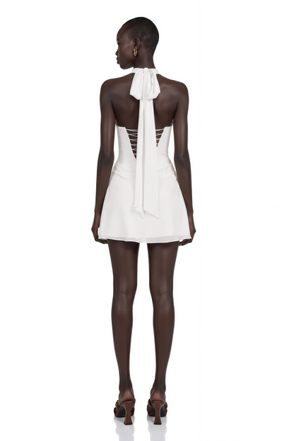 Lenka Cream Halterneck Draped Mini Dress
