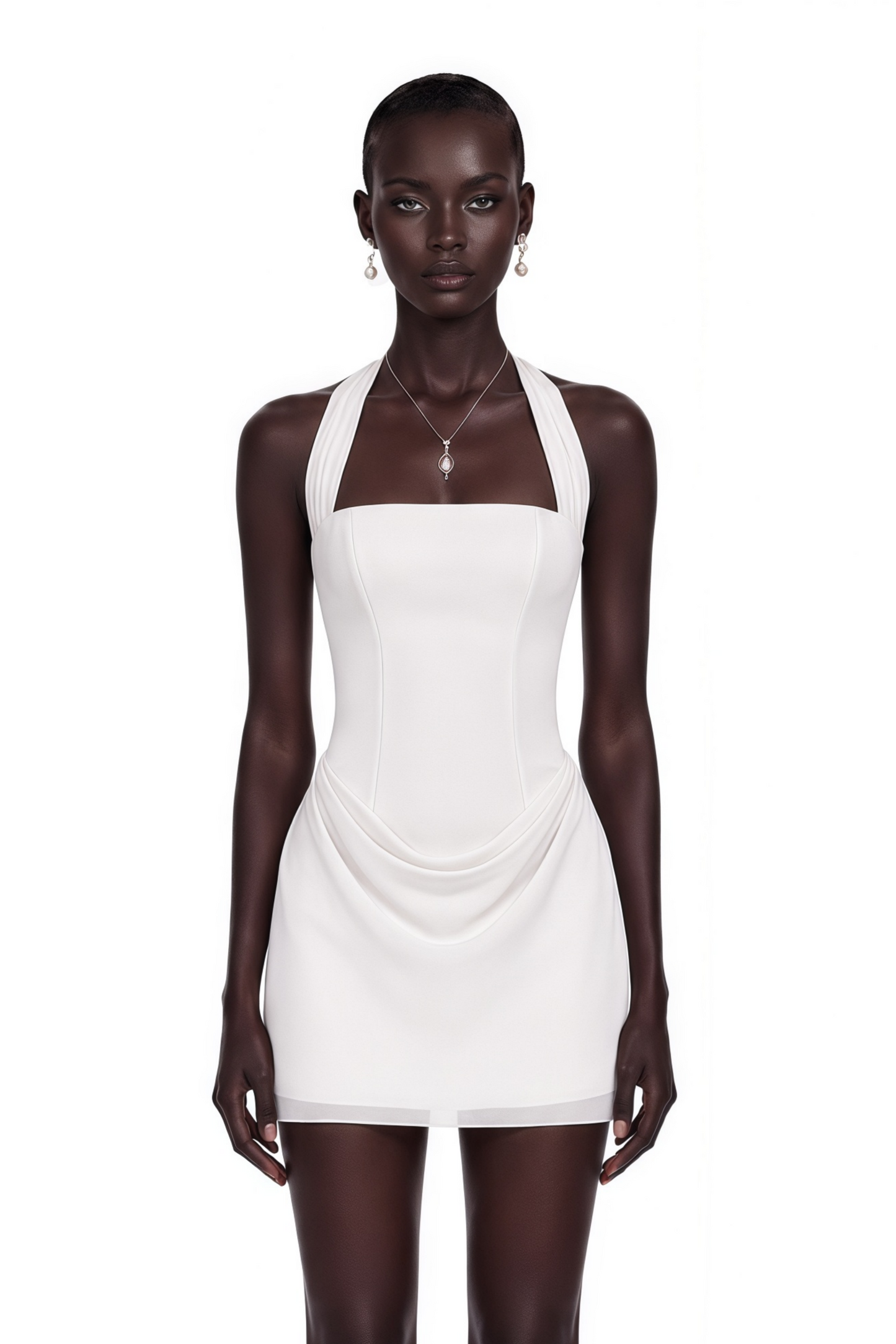 Lenka Cream Halterneck Draped Mini Dress