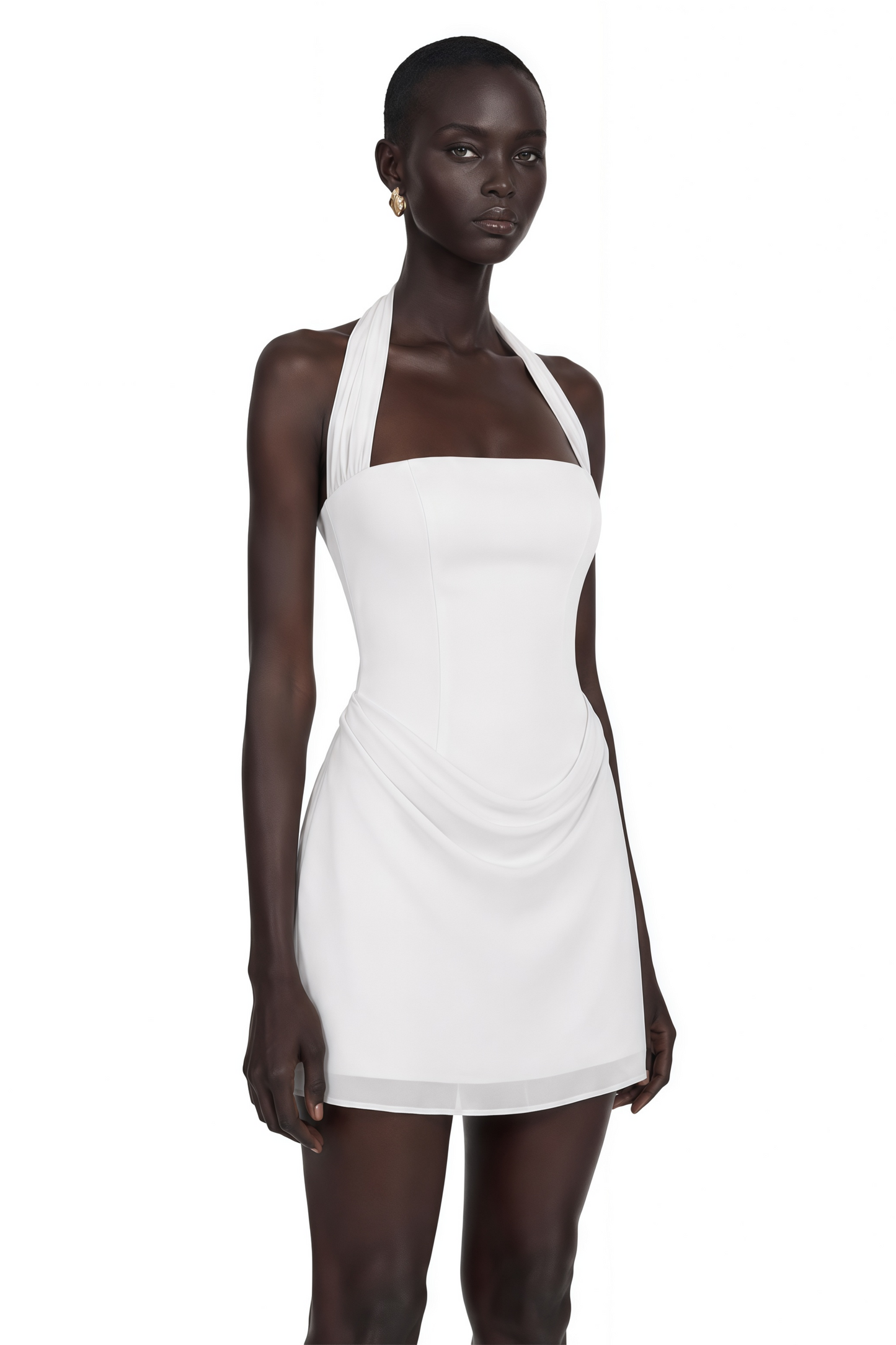Lenka Cream Halterneck Draped Mini Dress