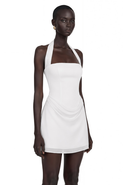 Lenka Cream Halterneck Draped Mini Dress