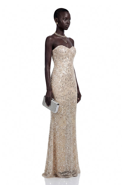 Lenuța Champagne Sequin Mermaid Maxi Dress
