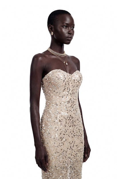Lenuța Champagne Sequin Mermaid Maxi Dress