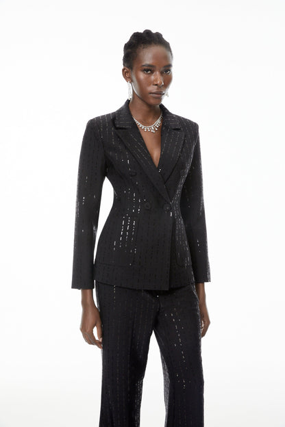 Leonie Siyah Payet Blazer ve Pantolon Takım