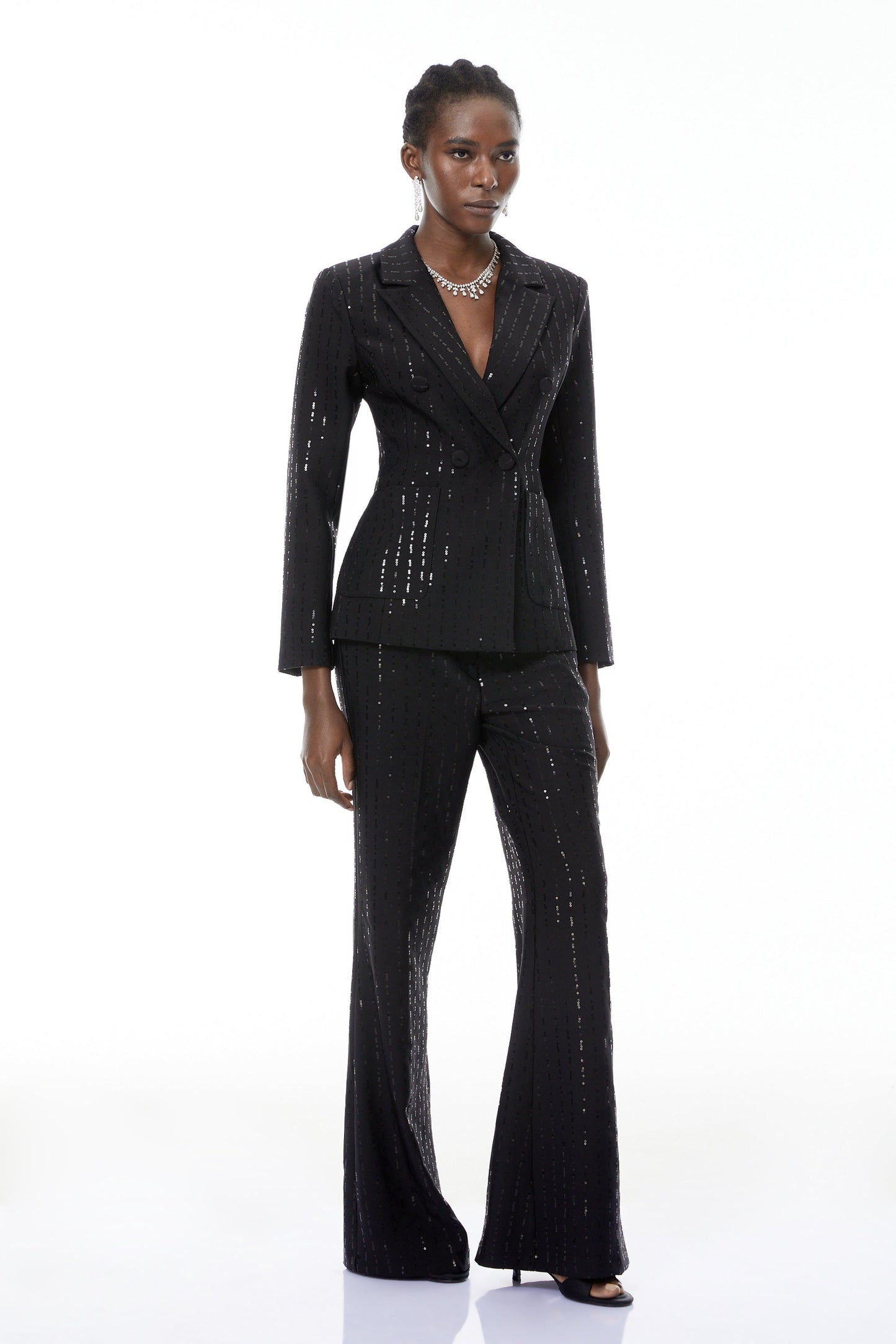Leonie Siyah Payet Blazer ve Pantolon Takım