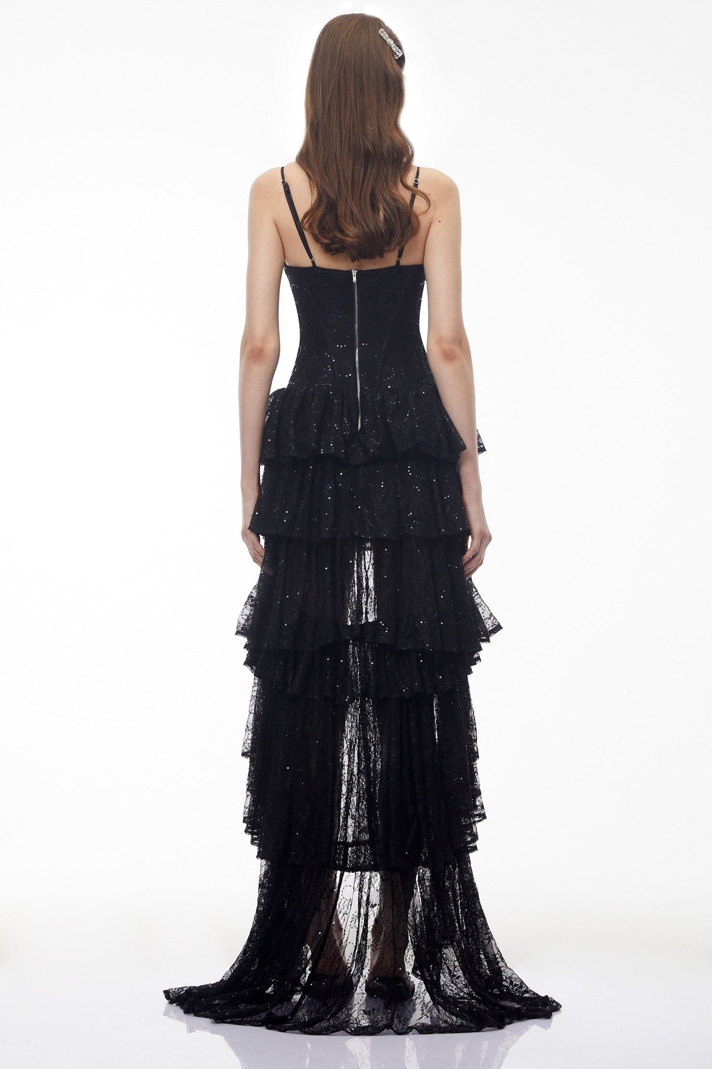 Léonie Black Sequin Maxi Dress with Cut-Outs and Train