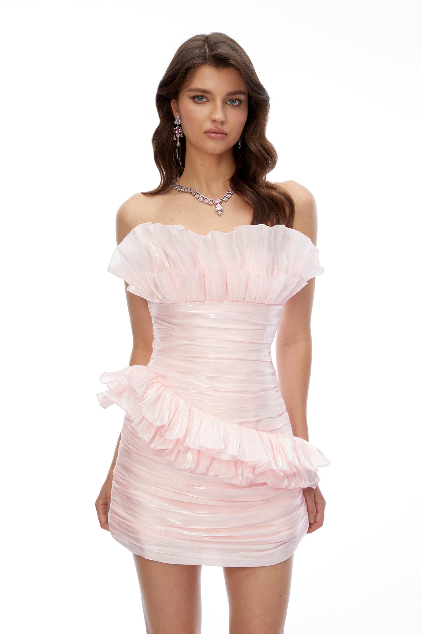 Leonor Pink Asymmetrical Ruffled Mini Dress