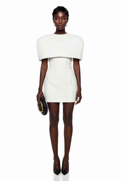 Leonora White Corset Mini Dress Set with Structured Cape