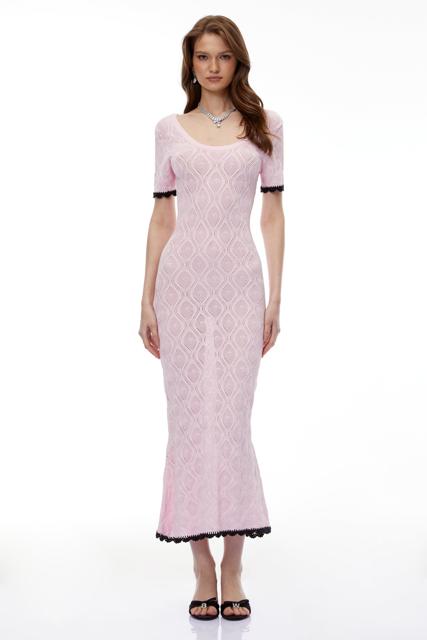 Leucothea Pink Textured Knit Midi Dress