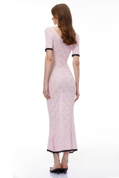 Leucothea Pink Textured Knit Midi Dress