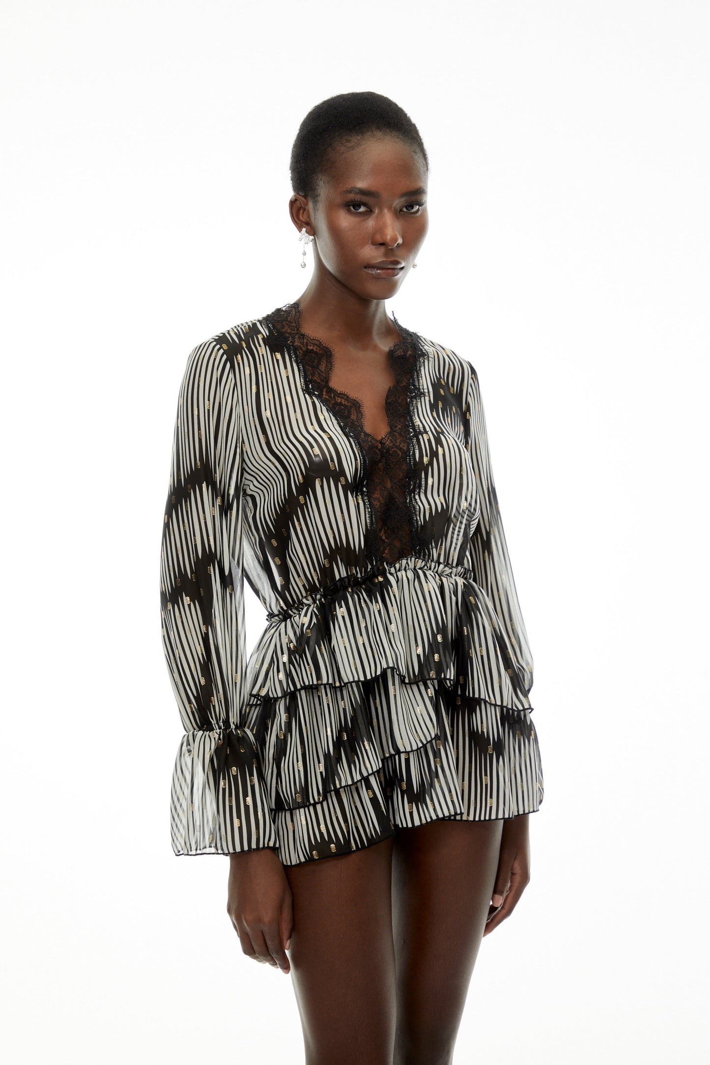 Lídia Black Sequin Mini Dress with Lace Trim