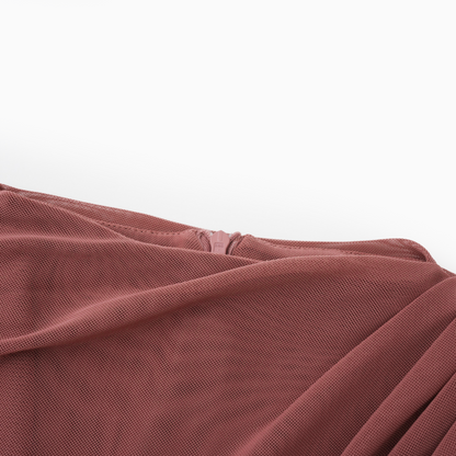 Liliana Brown Asymmetrical Ruched Cape Maxi Dress