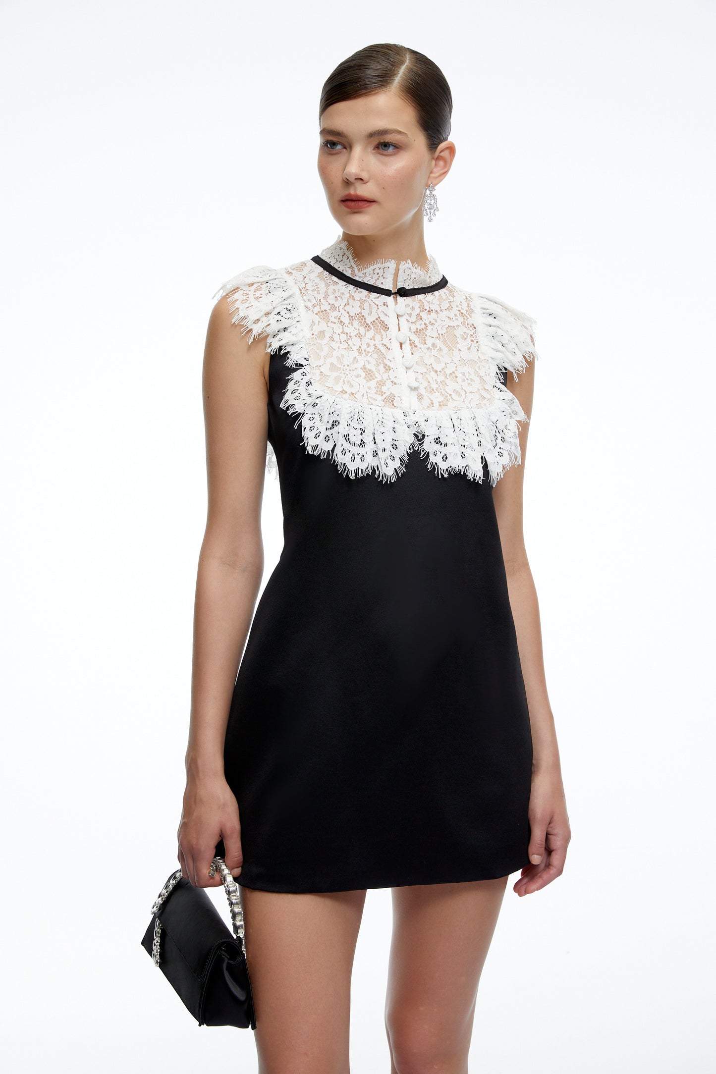 Lillian Black A-Line Mini Dress with Contrast Lace