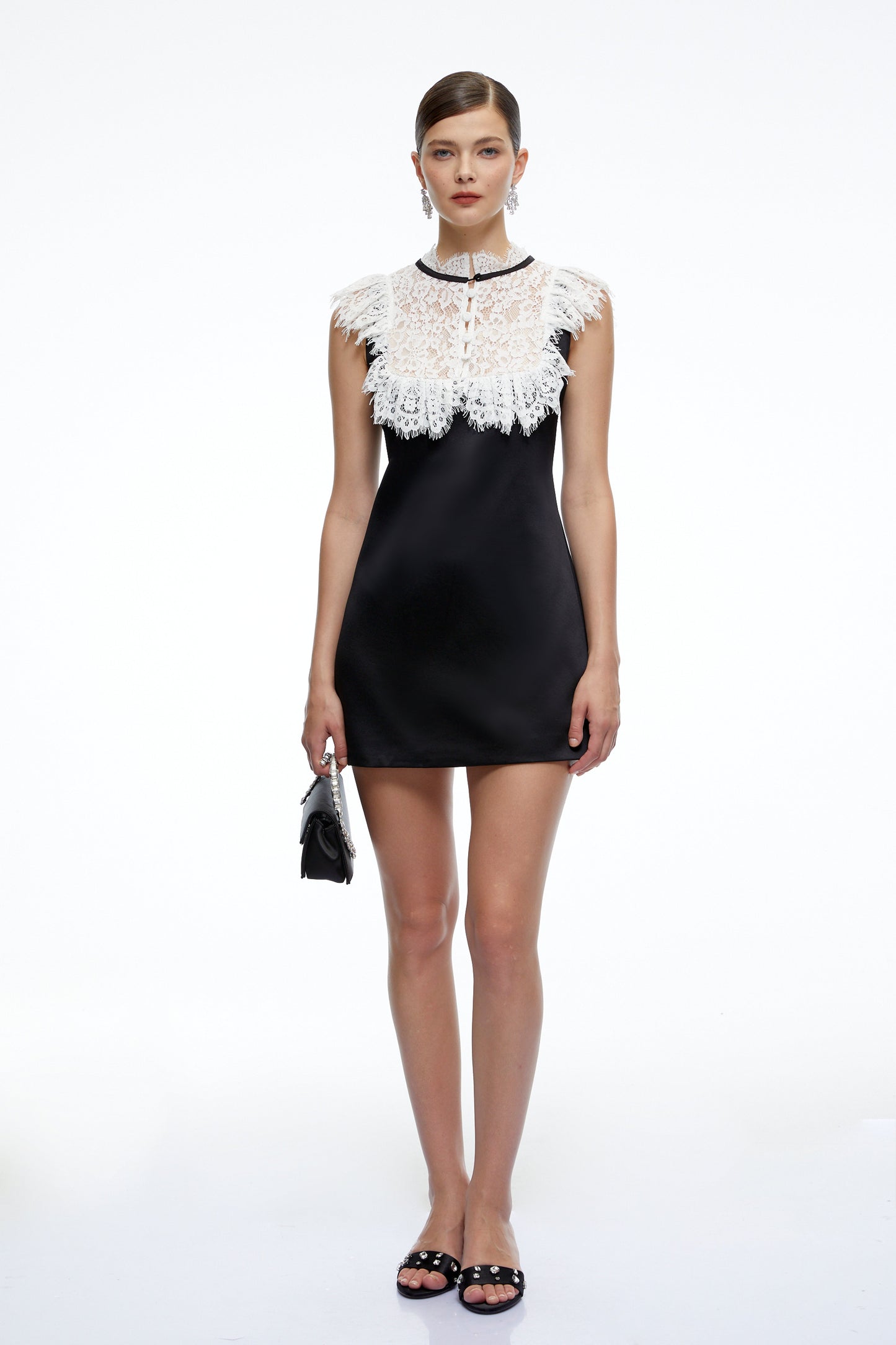 Lillian Black A-Line Mini Dress with Contrast Lace