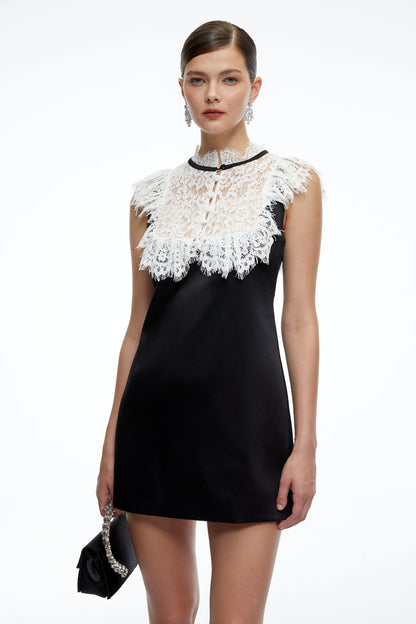Lillian Black A-Line Mini Dress with Contrast Lace