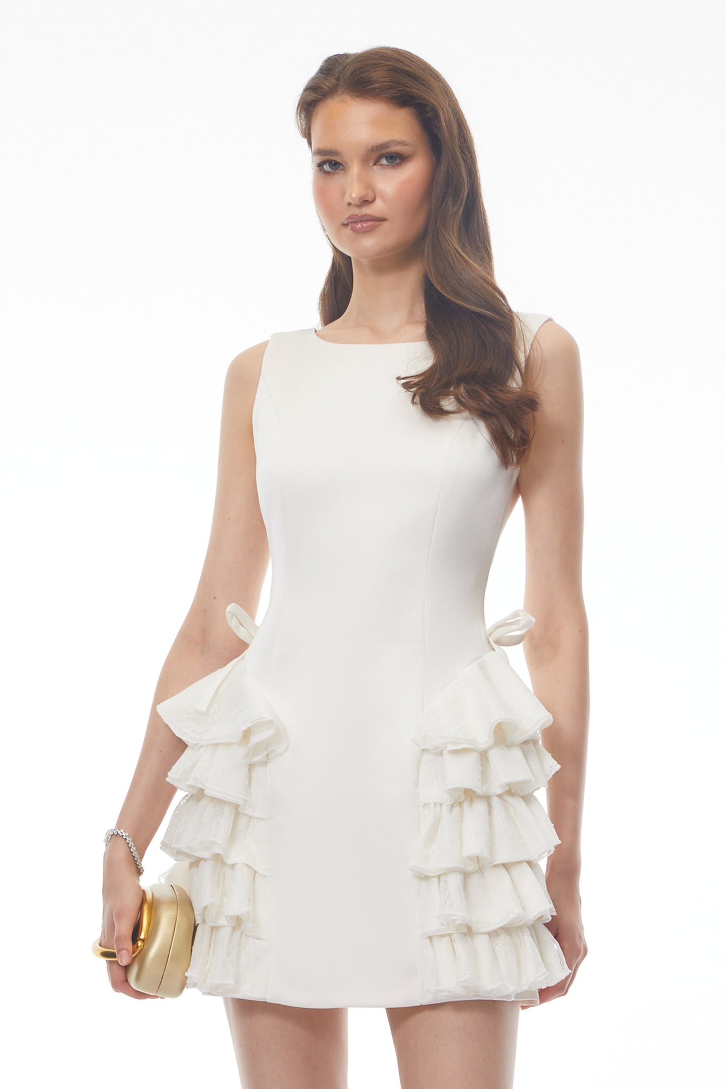 Lilliana White Sleeveless Tiered Ruffled Mini Dress