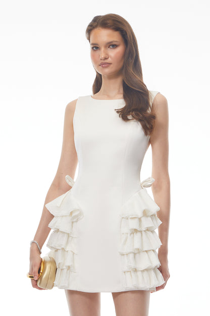 Lilliana White Sleeveless Tiered Ruffled Mini Dress