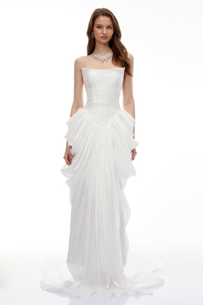 Lily White Ruched Bodycon Maxi Dress