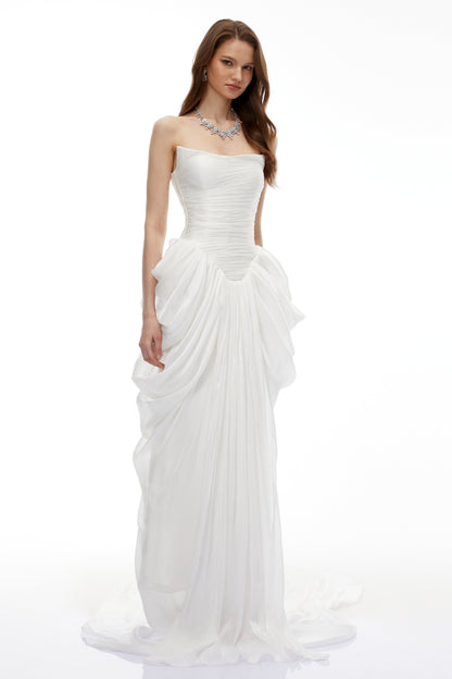 Lily White Ruched Bodycon Maxi Dress