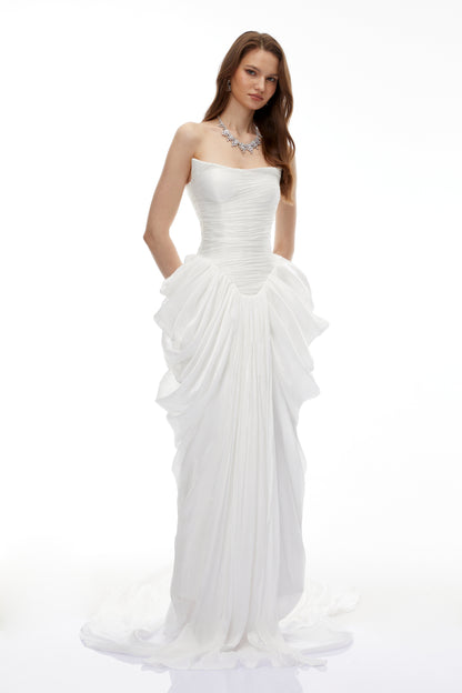 Lily White Ruched Bodycon Maxi Dress