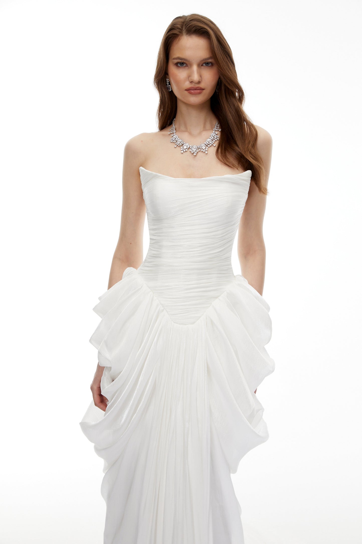 Lily White Ruched Bodycon Maxi Dress