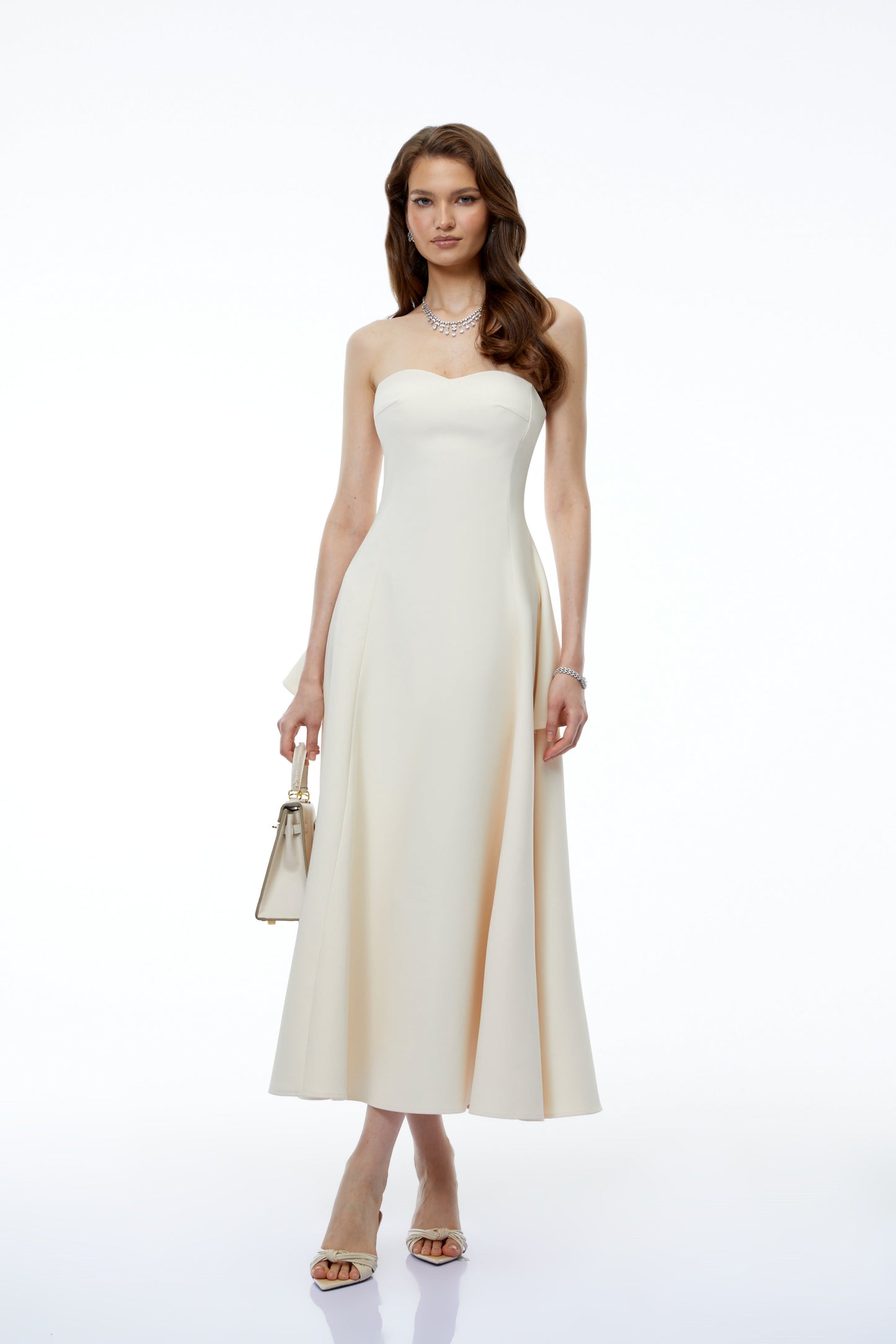 Lina White Off Shoulder Sweetheart Midi Dress