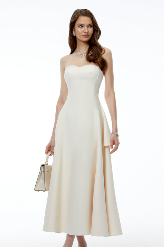 Lina White Off Shoulder Sweetheart Midi Dress