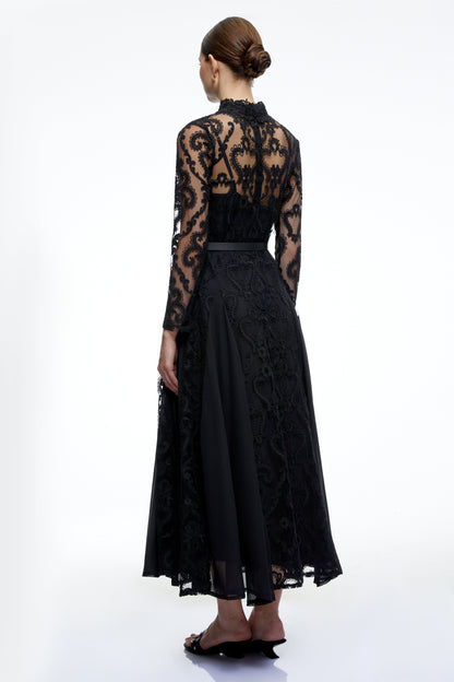 Linnea Black Long Sleeves Lace Midi Dress