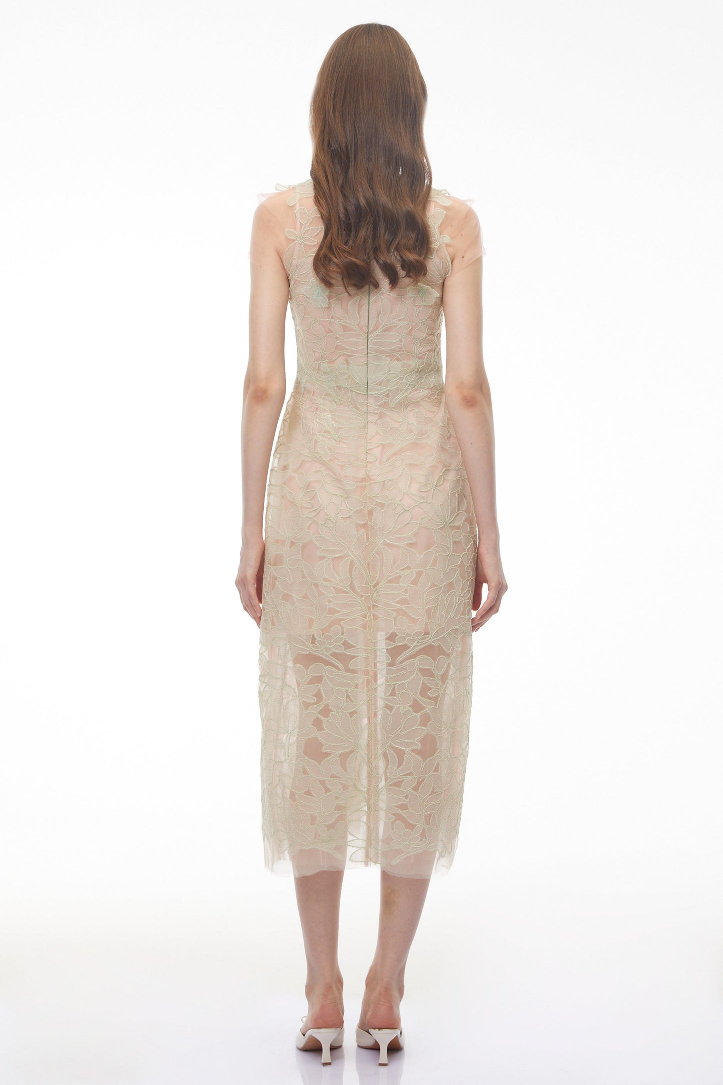 Linnea Green Floral Applique V-Neck Midi Dress