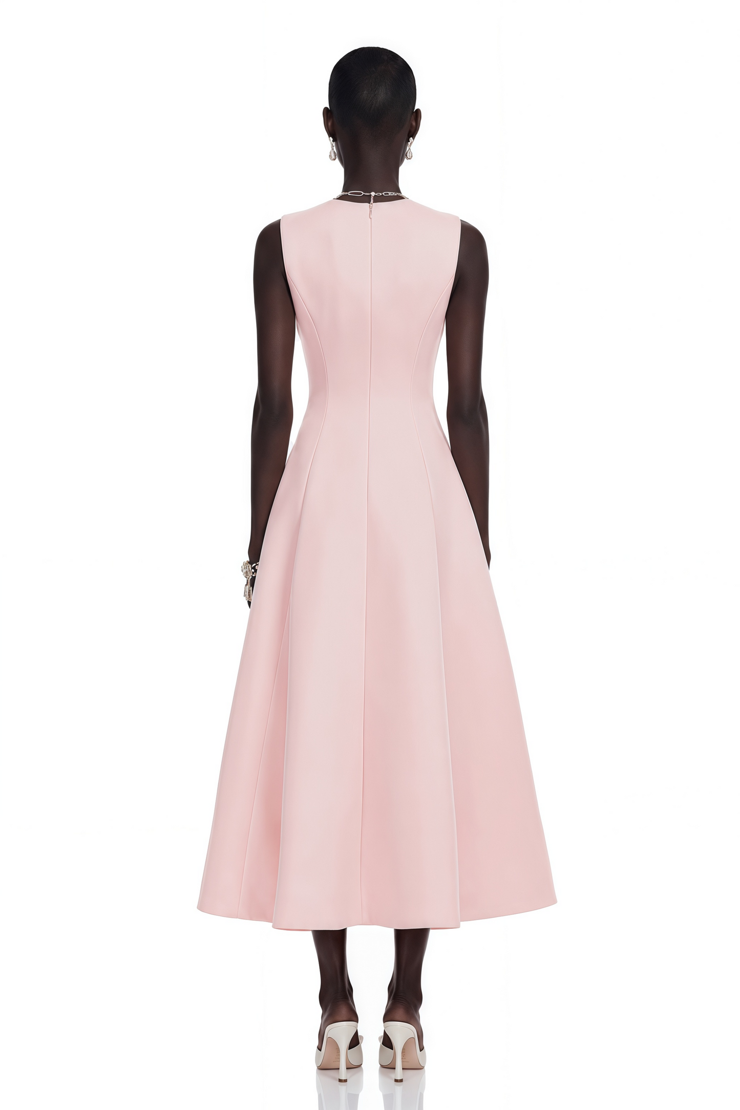Livia Pink A-Line Midi Dress with Floral Applique