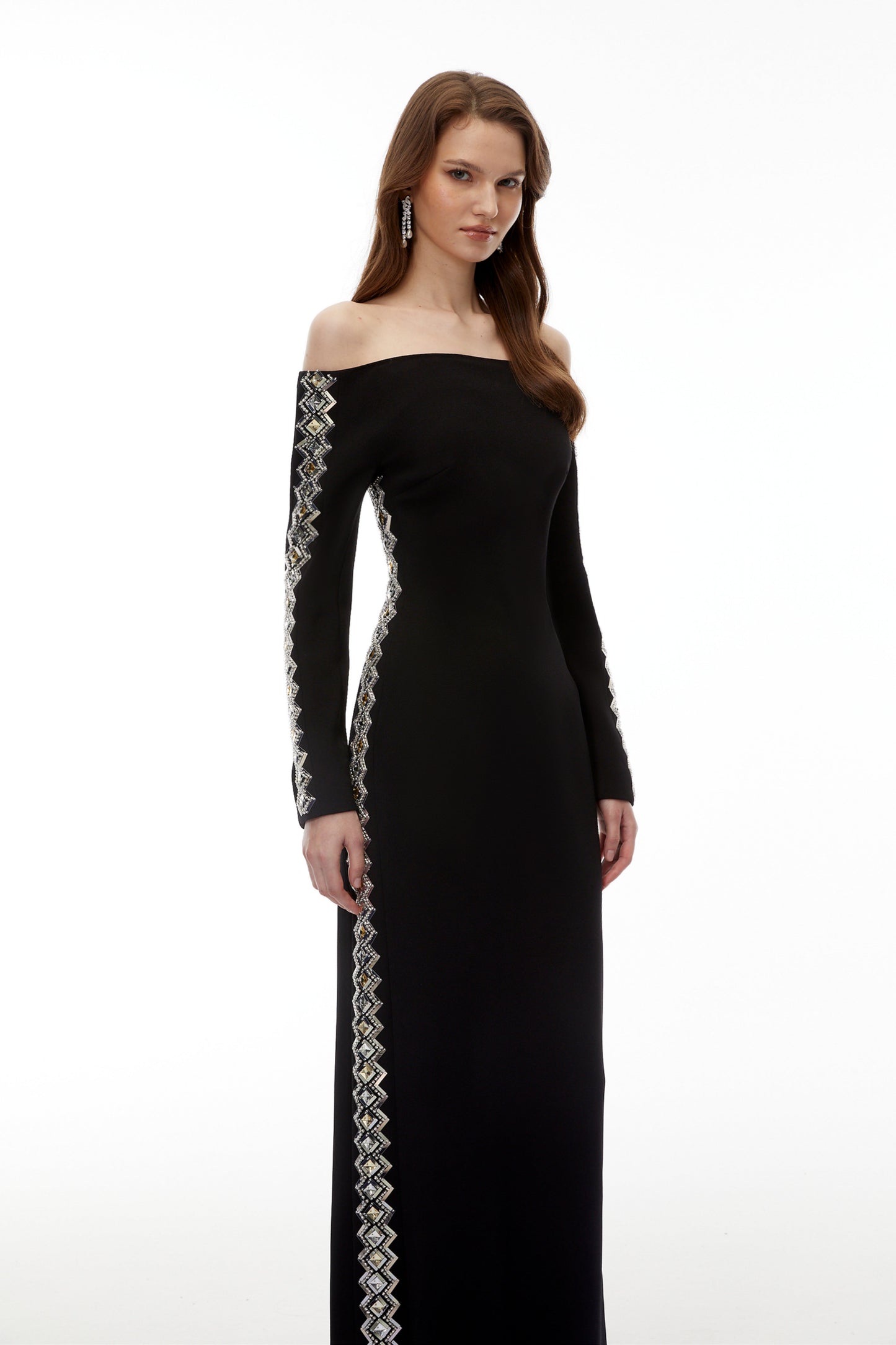 Lorelei Black Off Shoulder Embellished Maxi Dress