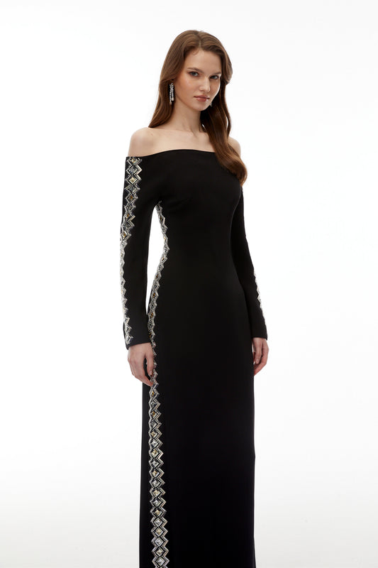 Lorelei Black Off Shoulder Embellished Maxi Dress