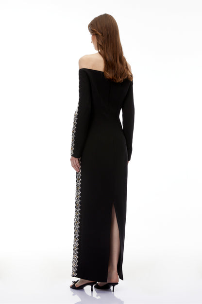 Lorelei Black Off Shoulder Embellished Maxi Dress