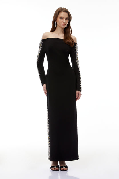 Lorelei Black Off Shoulder Embellished Maxi Dress