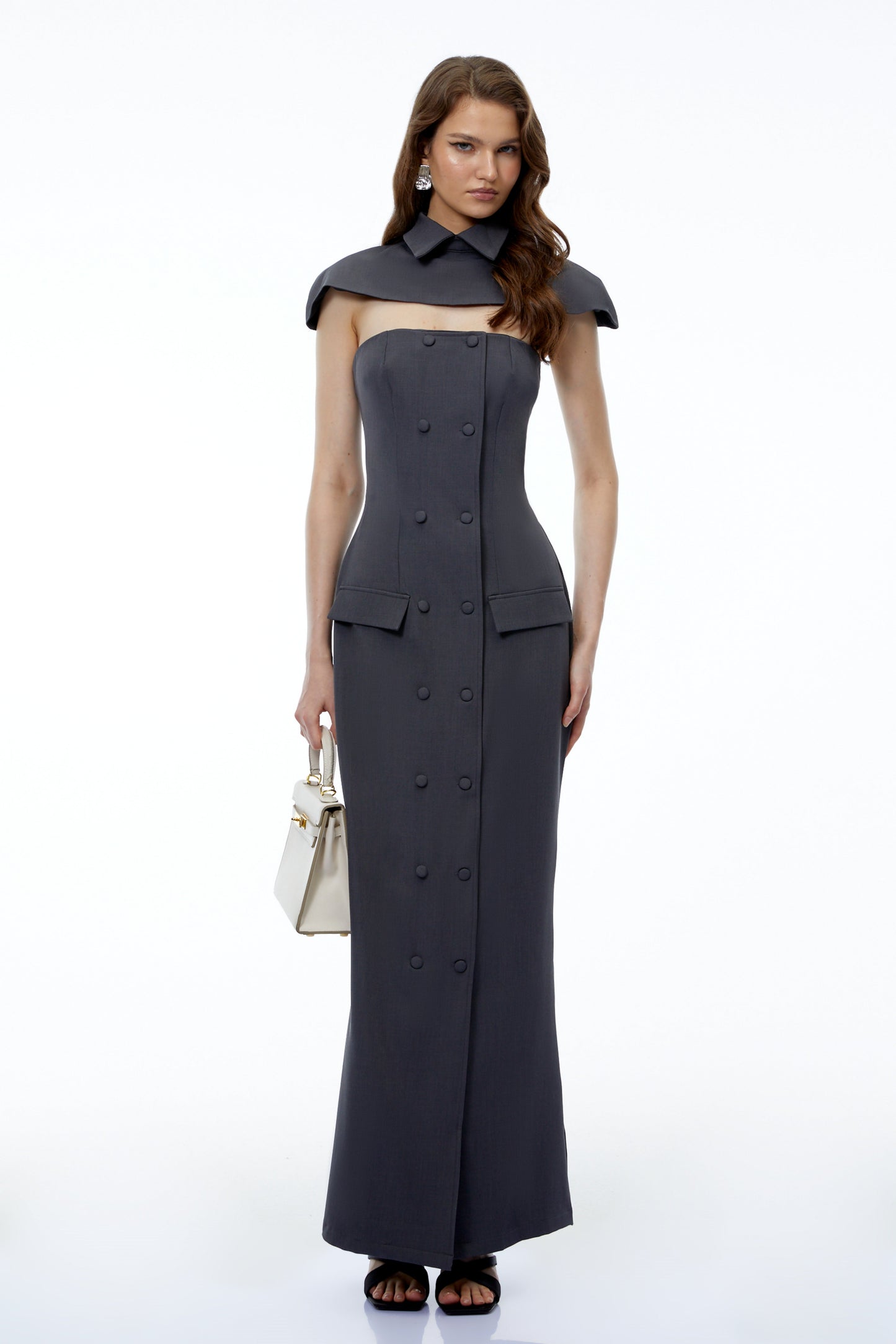 Lotte Grey Cape Pantsuit with Buttons