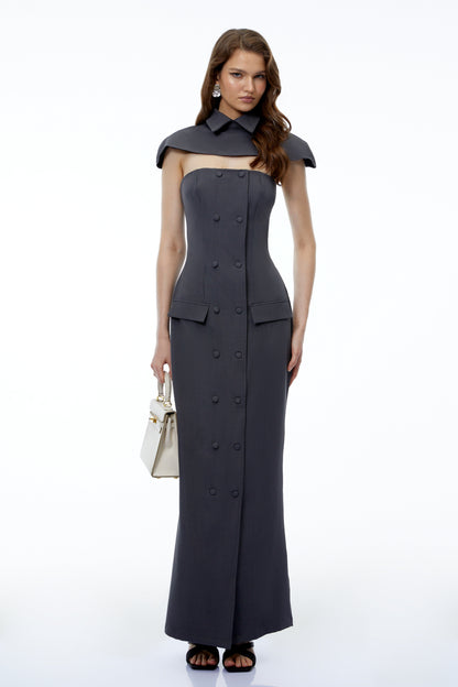 Lotte Grey Cape Pantsuit with Buttons