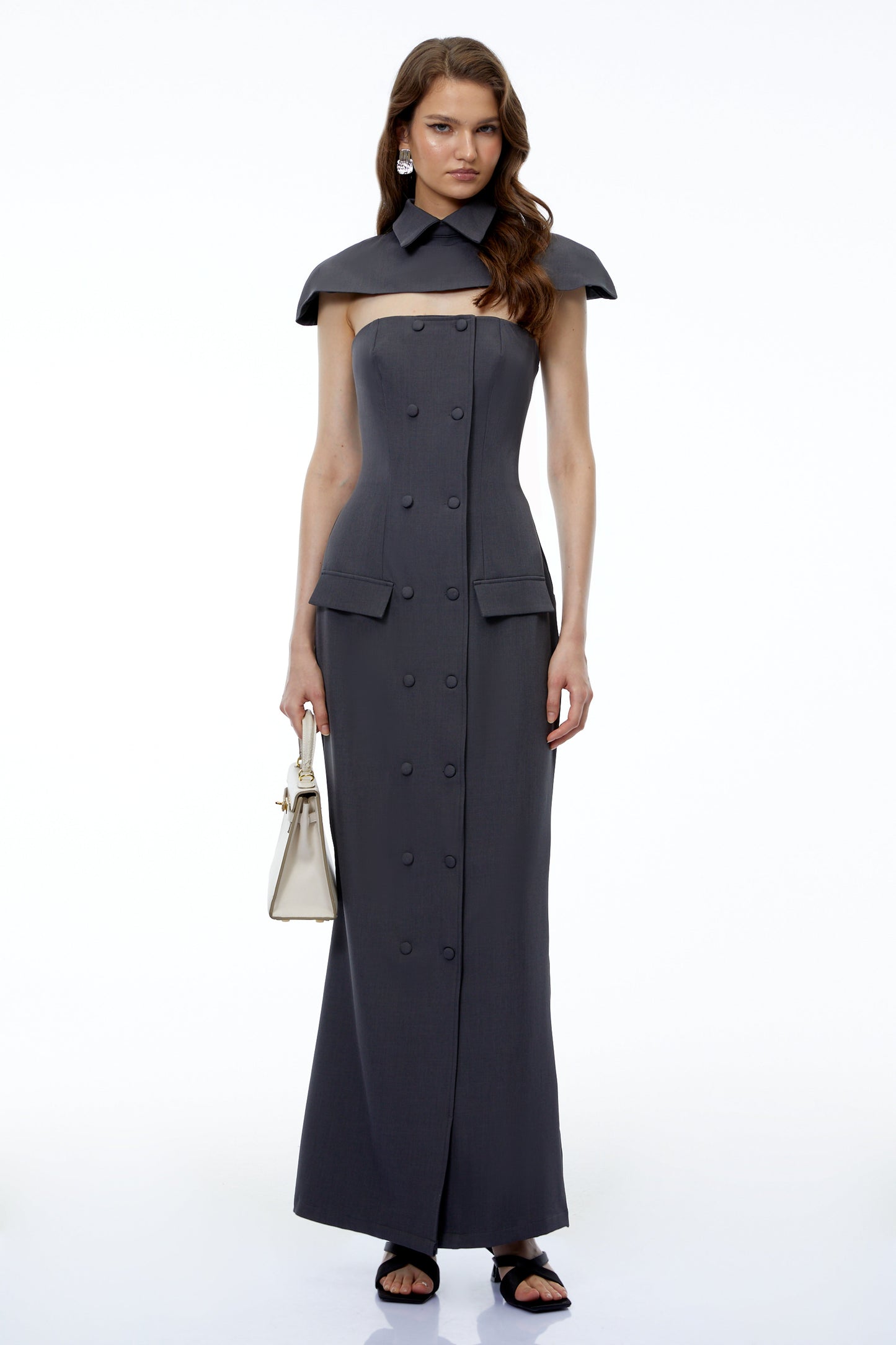 Lotte Grey Cape Pantsuit with Buttons