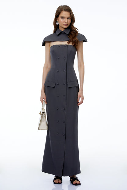 Lotte Grey Cape Pantsuit with Buttons