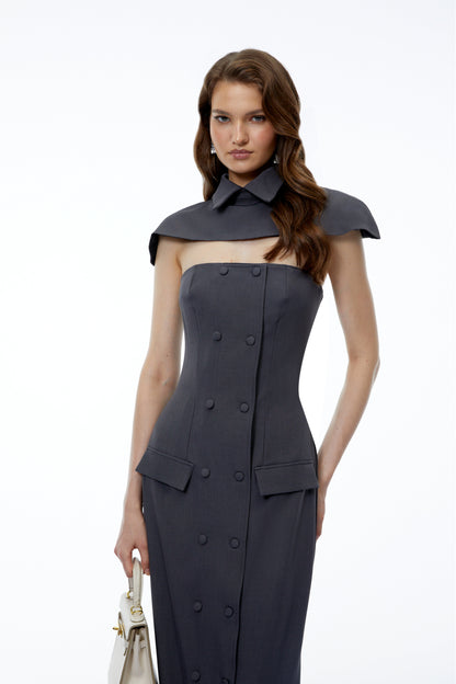 Lotte Grey Cape Pantsuit with Buttons