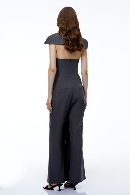 Lotte Grey Cape Pantsuit with Buttons