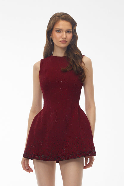 Lottie Burgundy Sparkle Rhinestone Mini Dress