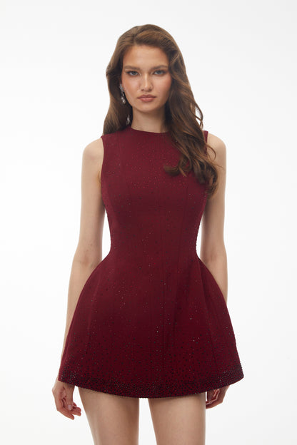 Lottie Burgundy Sparkle Rhinestone Mini Dress