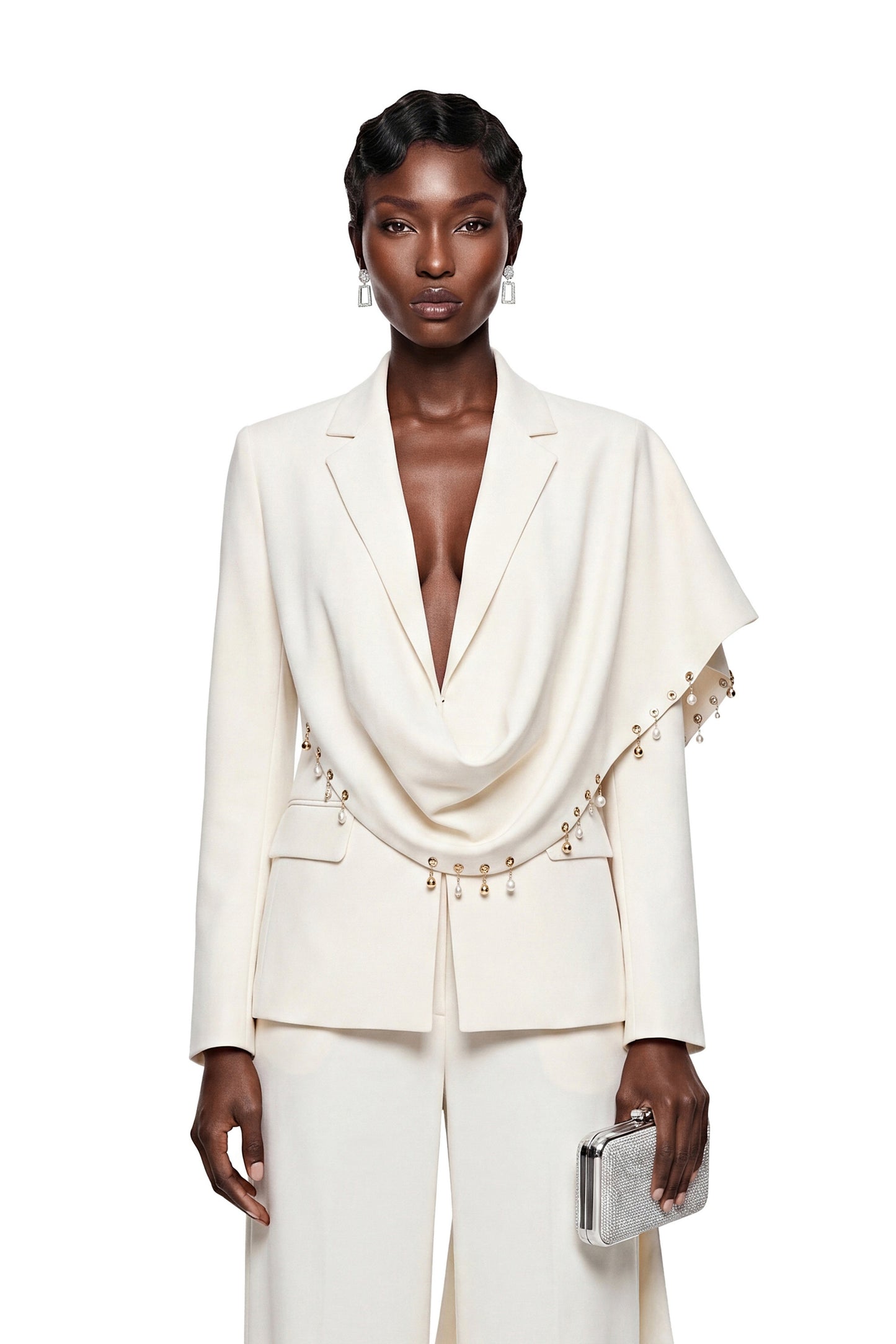 Lottie Cream Blazer with Draped Shawl
