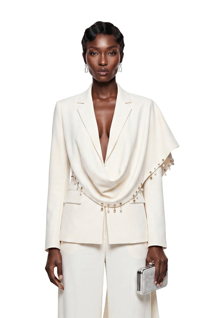 Lottie Cream Blazer with Draped Shawl